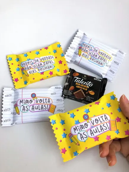 Rotulo Adesivo para Mini Talento Chocolate Volta as Aulas