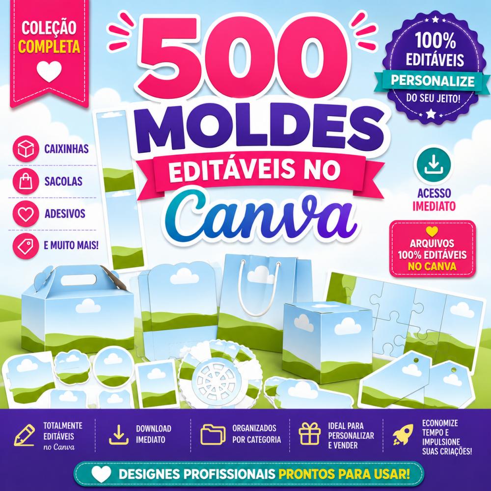 500 moldes editáveis canva
