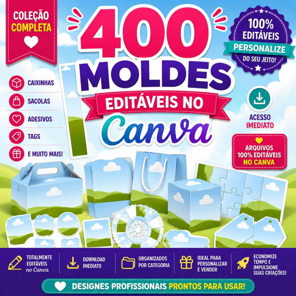400 moldes editáveis canva