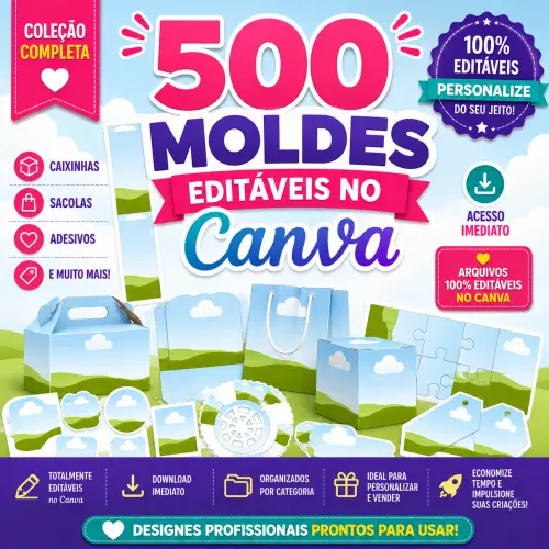 500 moldes editáveis canva