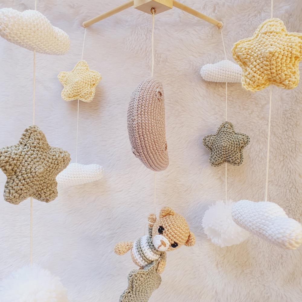 Mobile De Berço Urso E Lua Croche Bebe Decoração Infantil