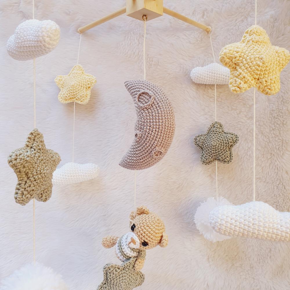Mobile De Berço Urso E Lua Croche Bebe Decoração Infantil
