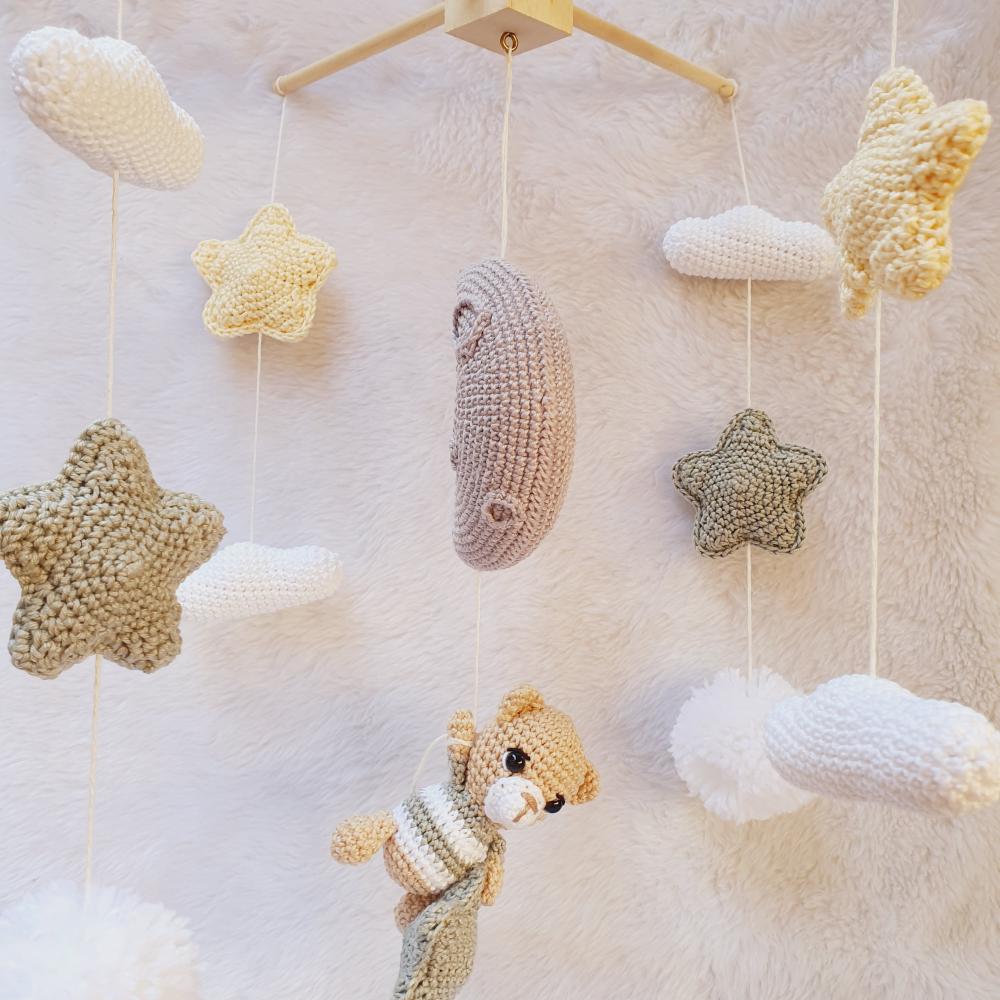 Mobile De Berço Urso E Lua Croche Bebe Decoração Infantil
