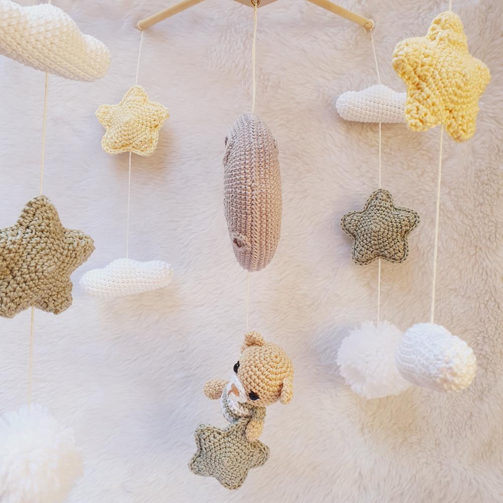 Mobile De Berço Urso E Lua Croche Bebe Decoração Infantil