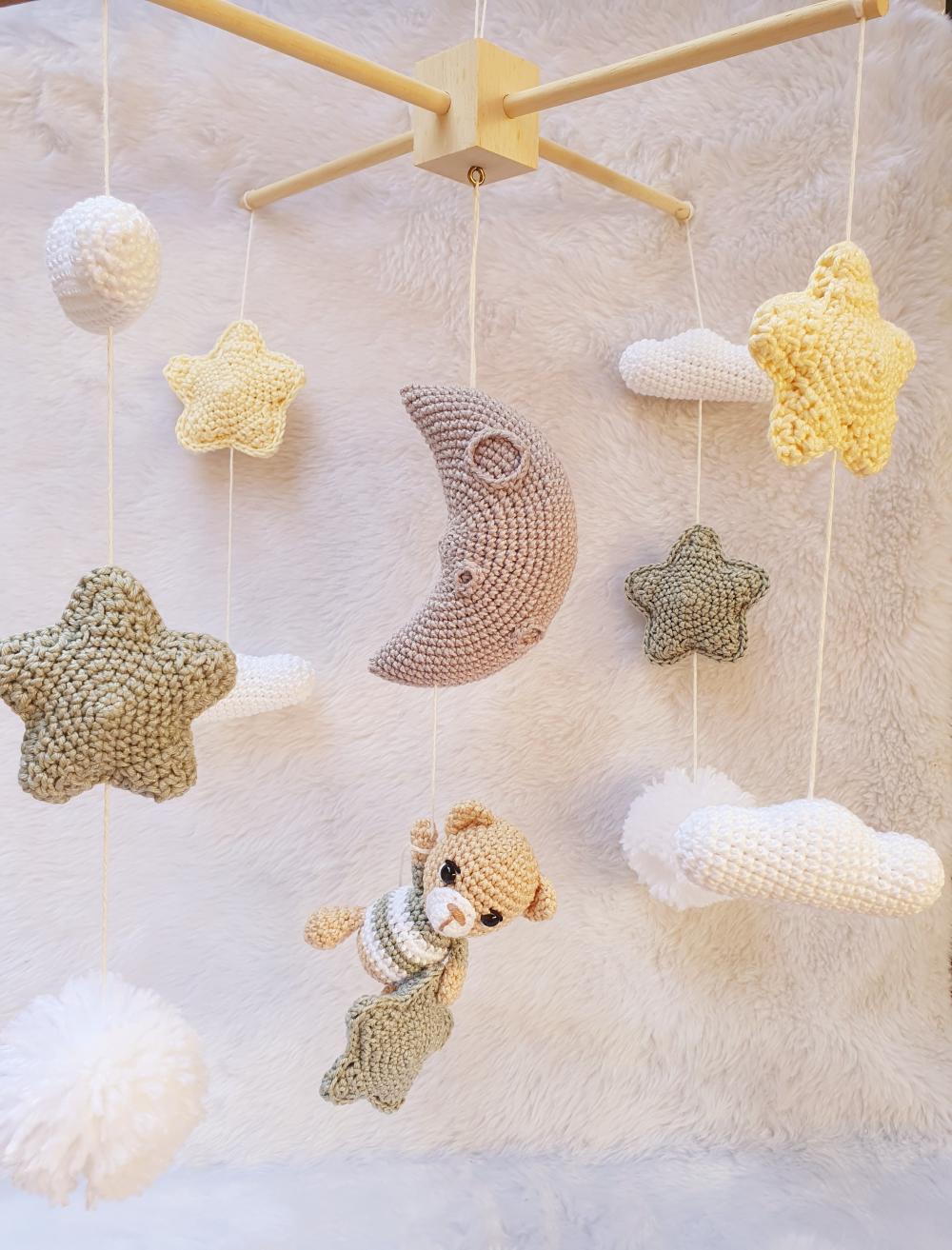 Mobile De Berço Urso E Lua Croche Bebe Decoração Infantil