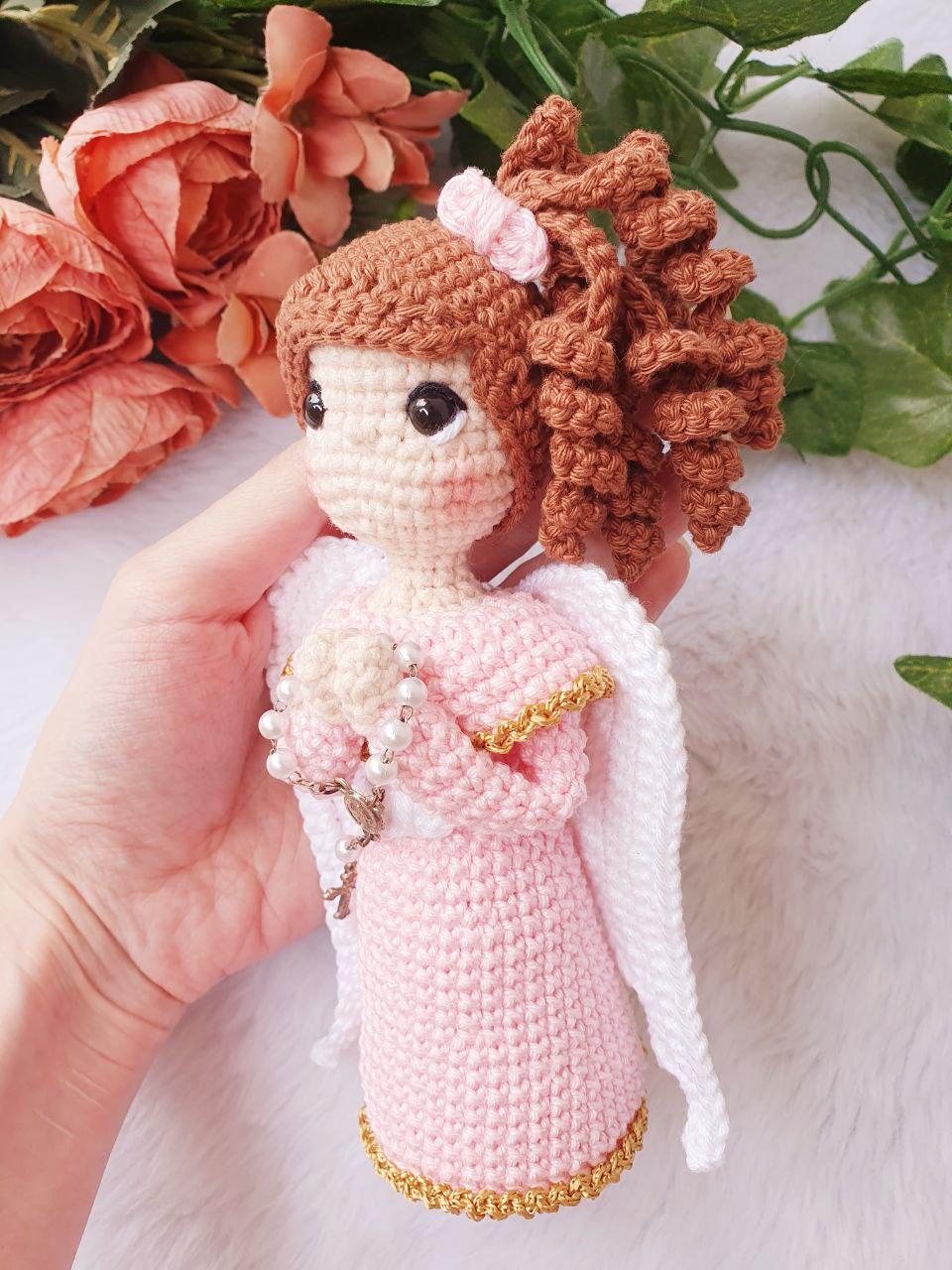 Anja Crochê Anjinha Rosa Batismo Comunhão Batizado Bebe