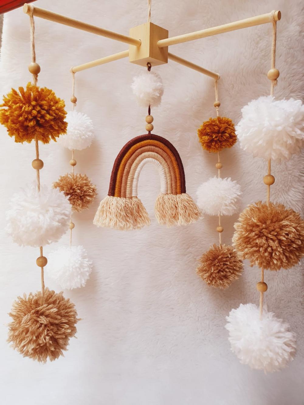 Móbile Boho Arco-íris Para Berço Tons Terrosos Bebe Infantil
