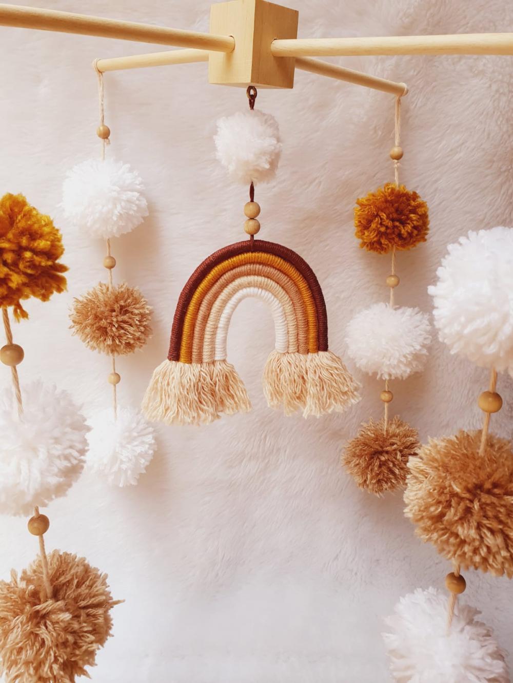 Móbile Boho Arco-íris Para Berço Tons Terrosos Bebe Infantil