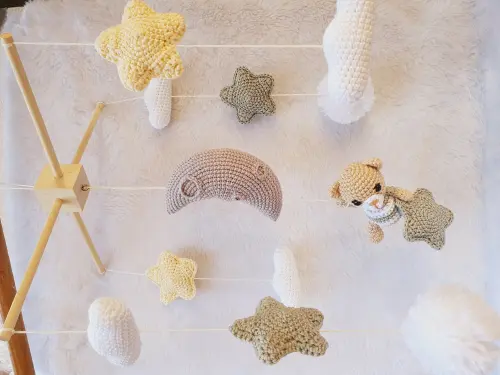 Mobile De Berço Urso E Lua Croche Bebe Decoração Infantil
