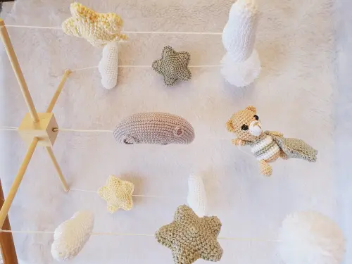 Mobile De Berço Urso E Lua Croche Bebe Decoração Infantil