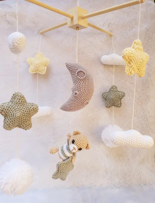 Mobile De Berço Urso E Lua Croche Bebe Decoração Infantil