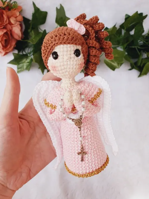 Anja Crochê Anjinha Rosa Batismo Comunhão Batizado Bebe