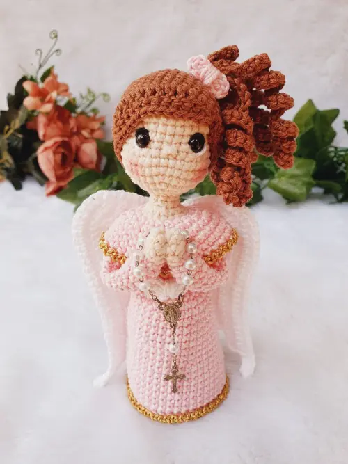 Anja Crochê Anjinha Rosa Batismo Comunhão Batizado Bebe