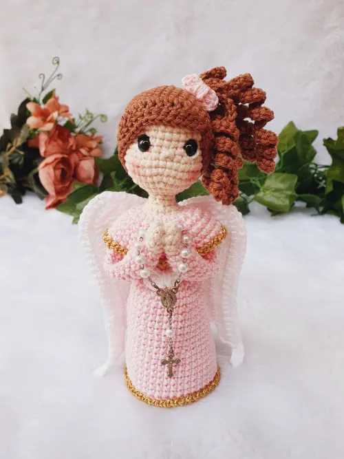 Anja Crochê Anjinha Rosa Batismo Comunhão Batizado Bebe