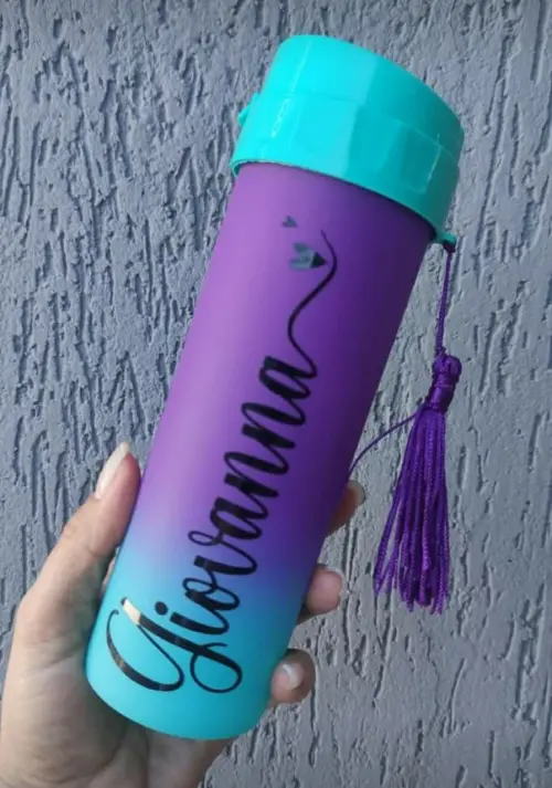 Garrafa Squeeze Degradê PERSONALIZADA com nome frase desenho 475ml