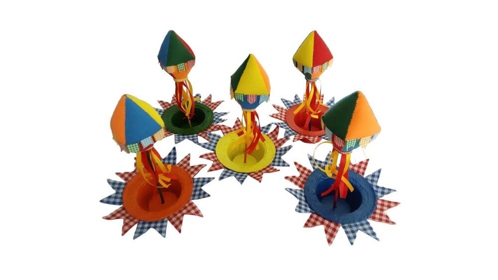 Centro de Mesa Festa Junina com Balão em feltro - Kit com 5