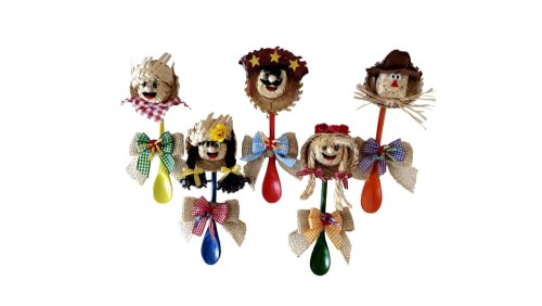 Colher de Pau Pequena Decorada Festa Junina - Imã de Geladeira - Kit com 5 - Lembrancinha