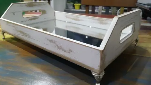 Bandeja com Espelho em Patina com Pés Metal