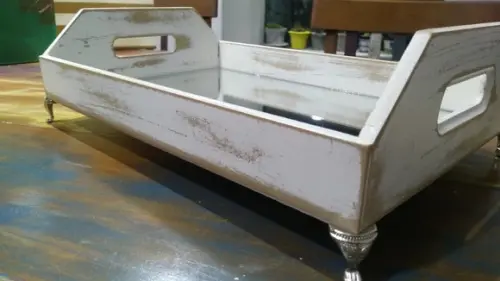 Bandeja com Espelho em Patina com Pés Metal