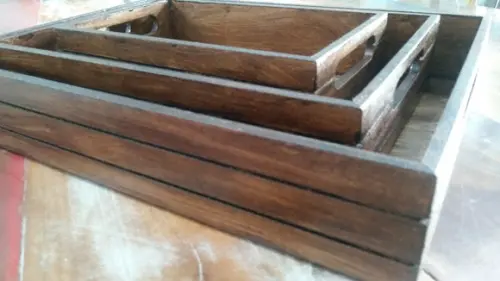 Trio de Bandejas Rusticas - Tons Madeira