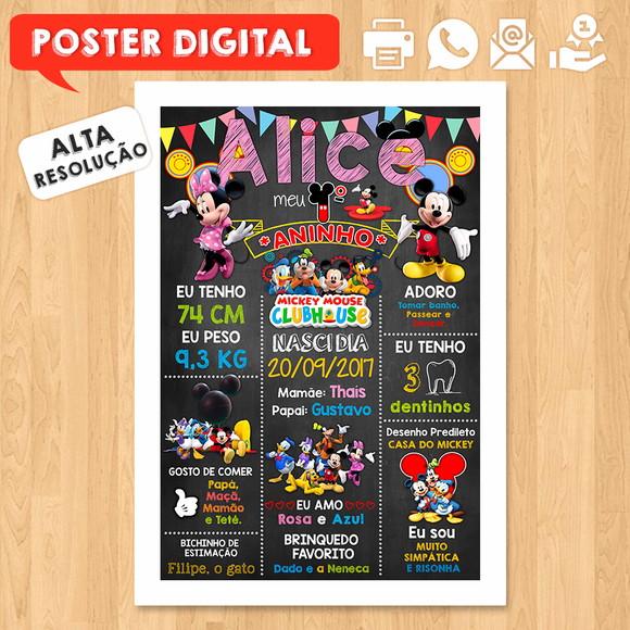 Arte Digital Aniversário A3 30x42cm Minnie Mickey