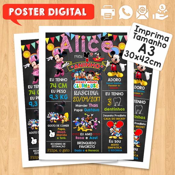 Arte Digital Aniversário A3 30x42cm Minnie Mickey
