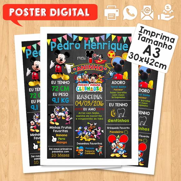 Arte Digital Aniversário A3 30x42cm Turma do Mickey