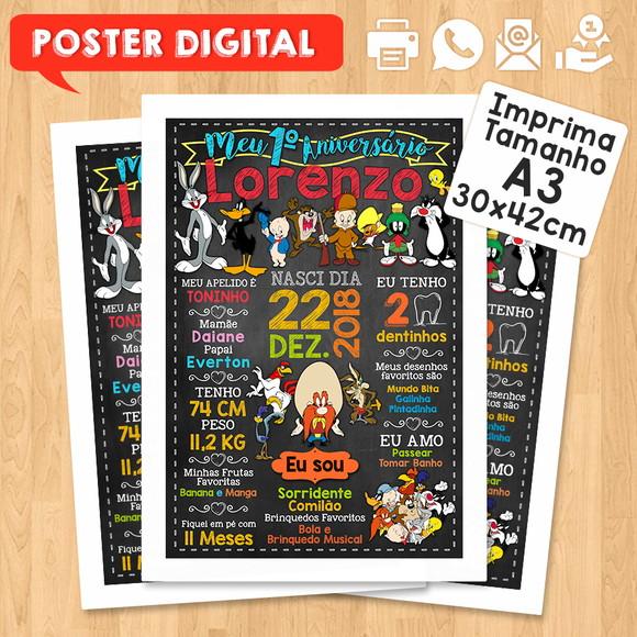 Arte Digital Aniversário A3 30x42cm Turma Pernalonga