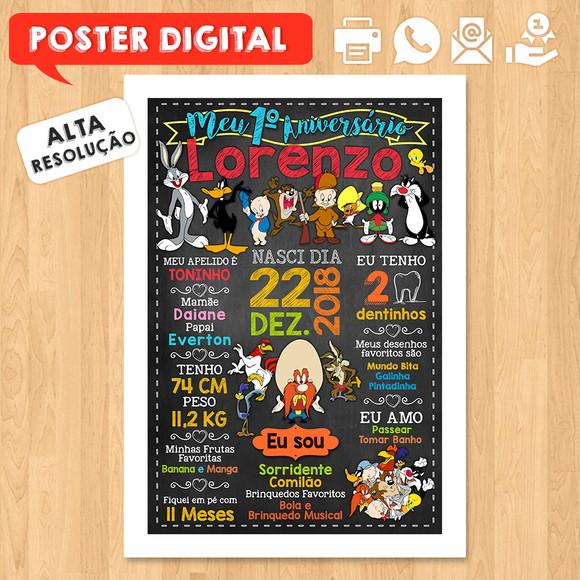 Arte Digital Aniversário A3 30x42cm Turma Pernalonga