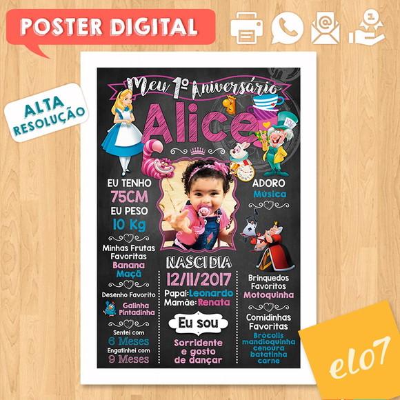 Arte Digital Chalkboard Alice no País das Maravilhas