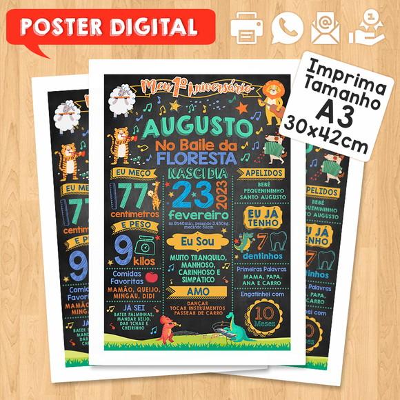 Arte Digital Chalkboard Aniversário 30x42 Baile da Floresta