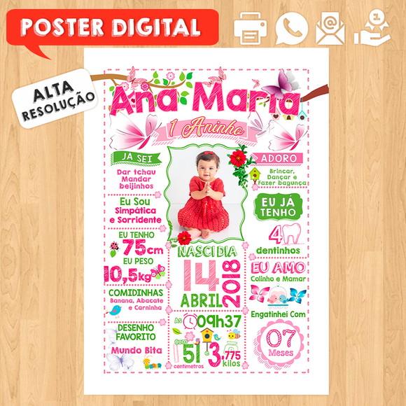 Arte Digital Chalkboard Aniversário 30x42 Jardim Borboletas