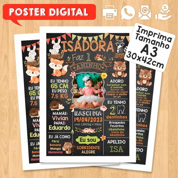 Arte Digital Chalkboard Aniversário 30x42cm Bosque Encantado