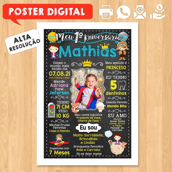 Arte Digital Chalkboard Aniversário 30x42cm Pequeno Príncipe