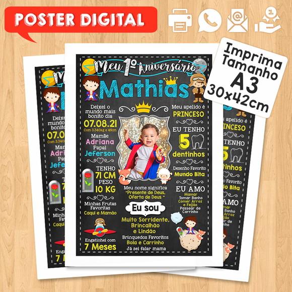 Arte Digital Chalkboard Aniversário 30x42cm Pequeno Príncipe