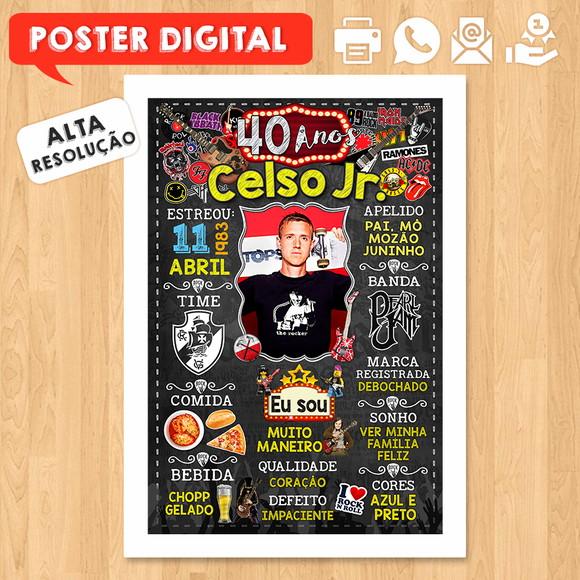 Arte Digital Chalkboard Aniversário 40 Anos Rock And Roll