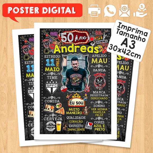 Arte Digital Chalkboard Aniversário 50 Anos Rock And Roll