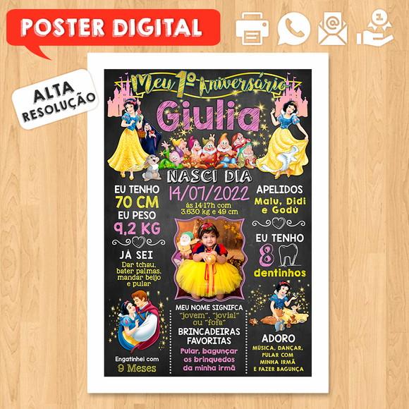 Arte Digital Chalkboard Aniversário A3 30x42 Branca de Neve