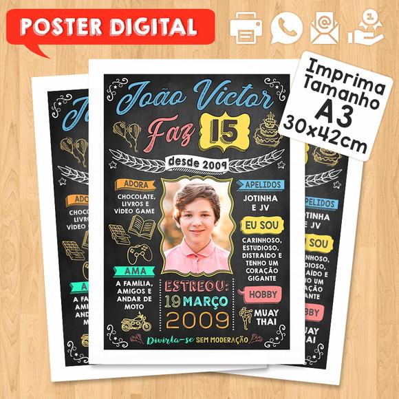 Arte Digital Chalkboard Aniversário A3 15 Anos Menino
