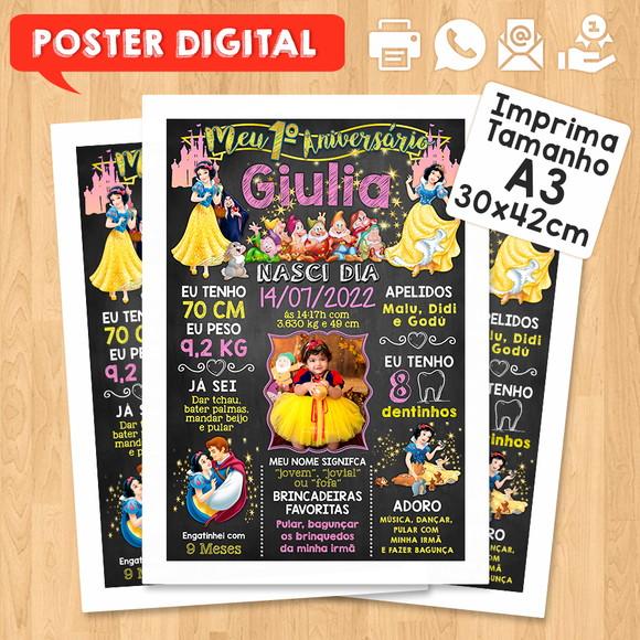 Arte Digital Chalkboard Aniversário A3 30x42 Branca de Neve