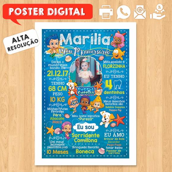 Arte Digital Chalkboard Aniversário A3 30x42 Bubble Guppies