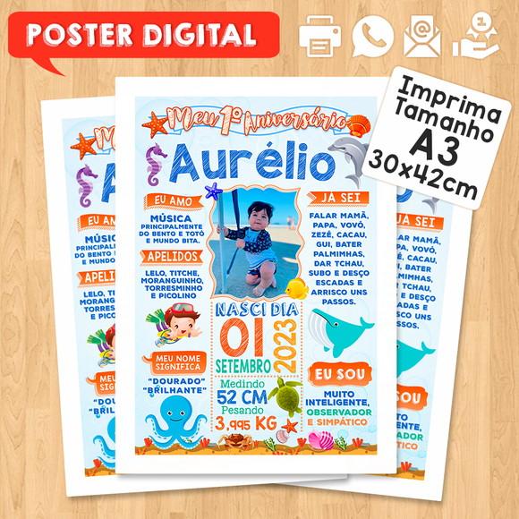 Arte Digital Chalkboard Aniversário A3 30x42 Fundo do Mar