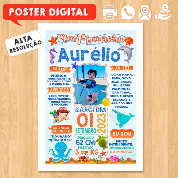Arte Digital Chalkboard Aniversário A3 30x42 Fundo do Mar