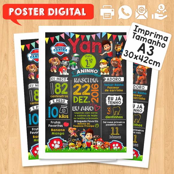 Arte Digital Chalkboard Aniversário A3 30x42 Patrulha Canina