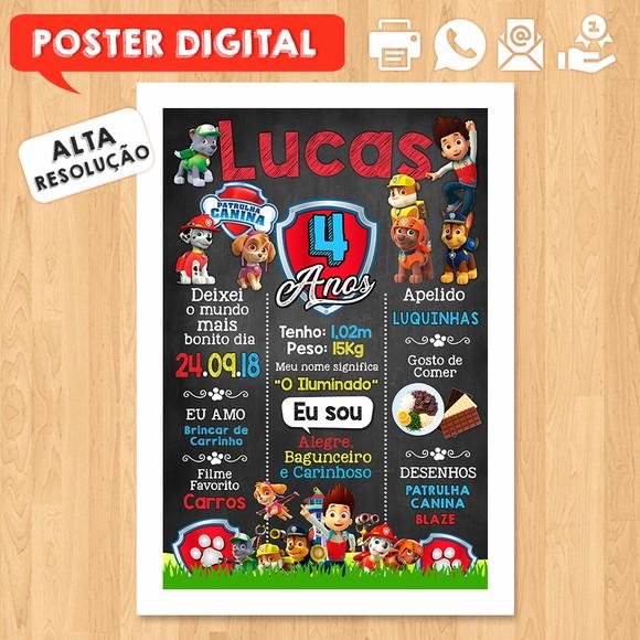 Arte Digital Chalkboard Aniversário A3 30x42 Patrulha Canina