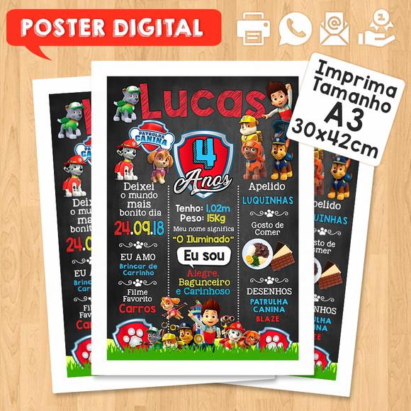 Arte Digital Chalkboard Aniversário A3 30x42 Patrulha Canina