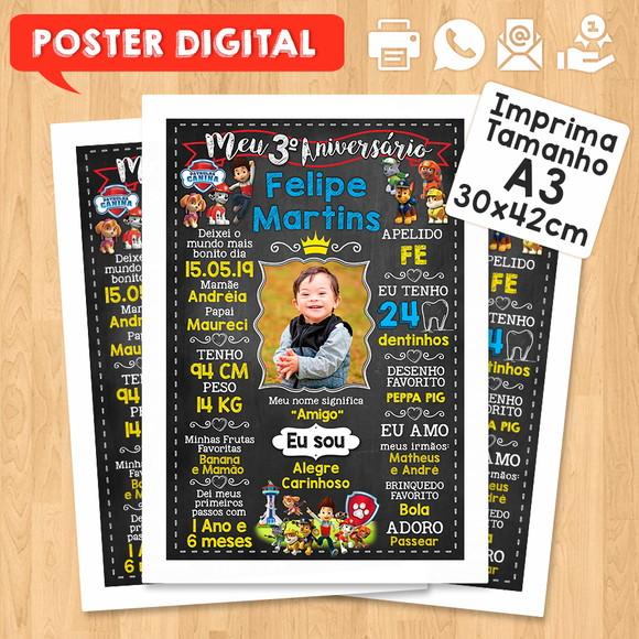 Arte Digital Chalkboard Aniversário A3 30x42 Patrulha Canina