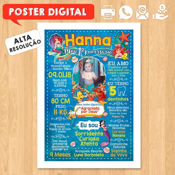 Arte Digital Chalkboard Aniversário A3 30x42 Pequena Sereia