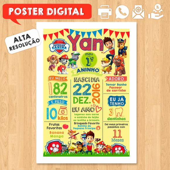 Arte Digital Chalkboard Aniversário A3 30x42 Patrulha Canina