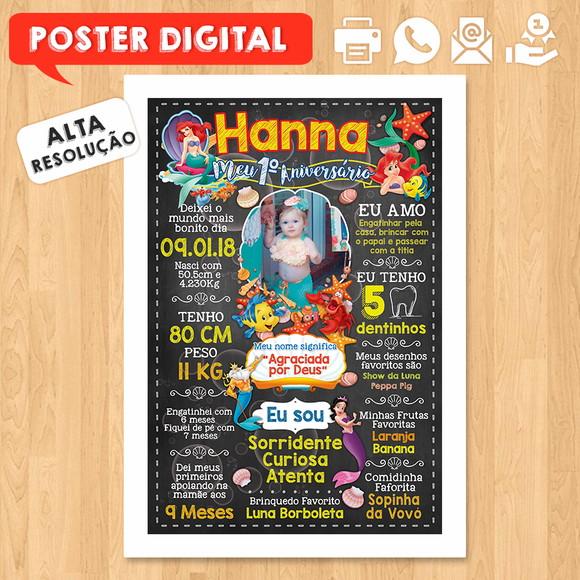 Arte Digital Chalkboard Aniversário A3 30x42 Pequena Sereia